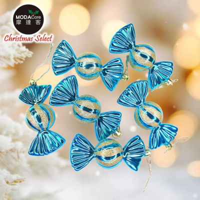 【摩達客】耶誕-11CM彩繪電鍍糖果6入吊飾組(藍色系)聖誕樹裝飾球飾掛飾