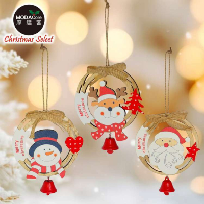 【摩達客】耶誕-可愛圓形木質彩繪(單面)吊飾-聖誕老公公+雪人+麋鹿(一組3入)