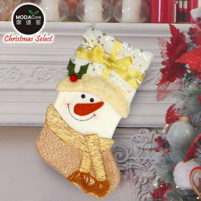 【摩達客】耶誕-17吋繽紛金系聖誕襪-雪人款