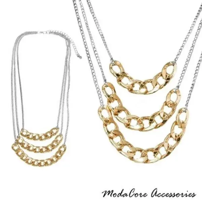 【摩達客】時尚多層鏈條造型金銀色項鍊(28915001024)