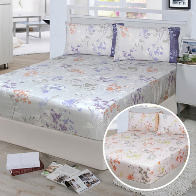【FITNESS】精梳棉單人床包枕套二件組-范妮絲(灰紫/粉桔兩色)