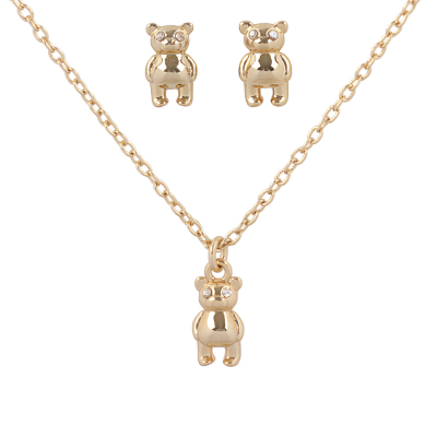 【COACH】水鑽鑲飾泰迪熊造型項鍊+耳環組(金色)