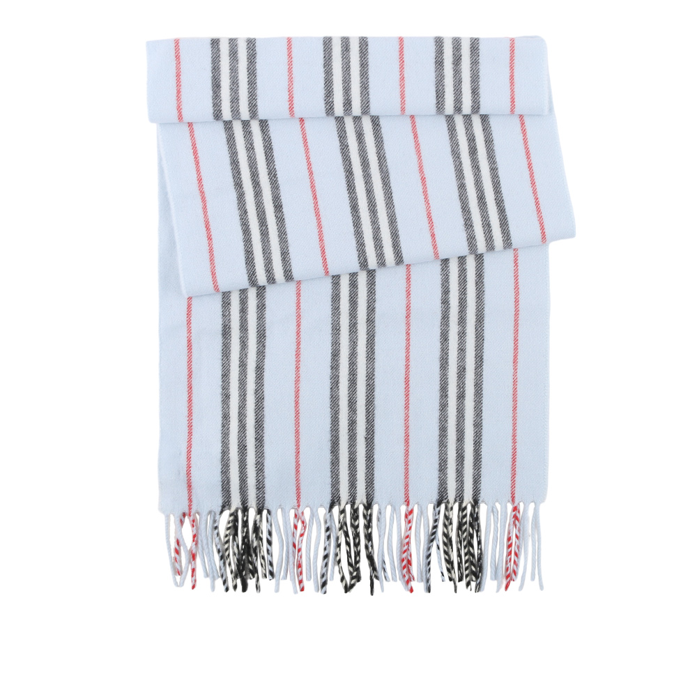 【BURBERRY】Icon Stripe 經典條紋喀什米爾及羊毛圍巾(淡藍色)