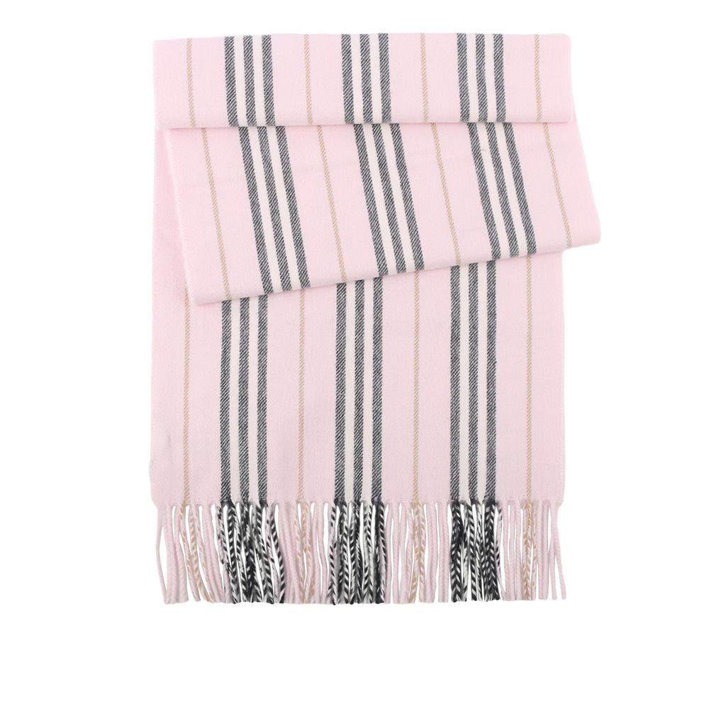 【BURBERRY】Icon Stripe 經典條紋喀什米爾及羊毛圍巾(雪花石膏粉)