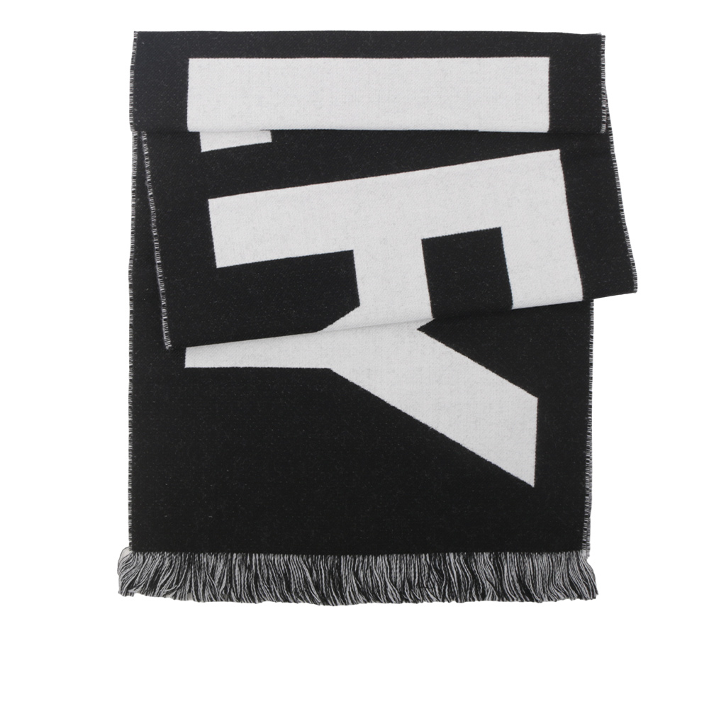【BURBERRY】Logo 徽標羊毛圍巾(黑色/白色)