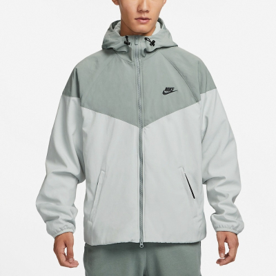 【Nike】外套 NSW Windrunner 男款 灰 綠 保暖 搖粒絨 防潑水 雙向拉鍊 寬鬆 風衣 FB8619-330