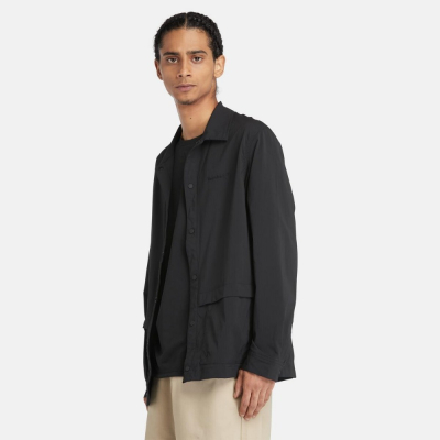 【Timberland】男款黑色彈力快乾襯衫外套|A5SDE001