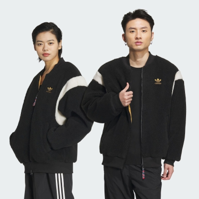 【adidas】SHERPA BOMBER 三葉草 男女休閒外套-黑白黃-IX4215