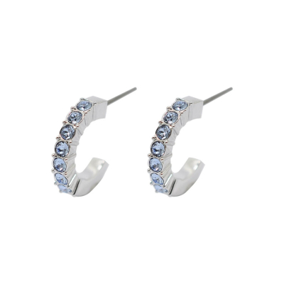 【SWAROVSKI】施華洛世奇Mini Hoop璀璨水晶半圈藍水晶排列銀色耳環