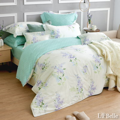 【格蕾寢飾】義大利La Belle《紫陽春氛》雙人純棉四件式防蹣抗菌吸濕排汗兩用被床包組