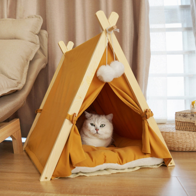 【Simlbaby】寵物帳篷 實木門簾式帳篷睡窩 寵物睡窩 貓窩