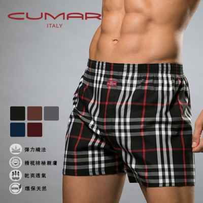 【CUMAR 機能內著】3D立體五片式彈力精梳棉開襠四角褲-男( 五色可選) C91423